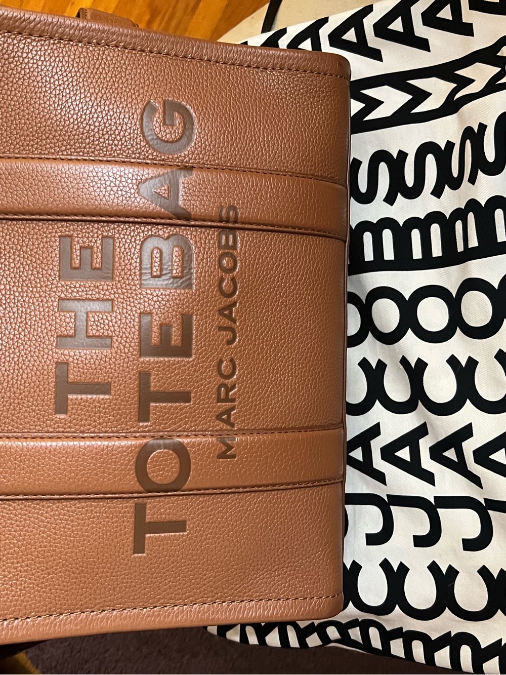 Marc Jacobs Tan Leather The Tote Bag with Embossed Logo
